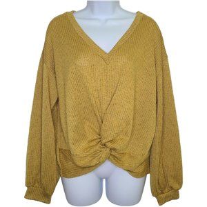 Lush Mustard V-Neck Lightweight Knitted Sweater Size L Made in the USA